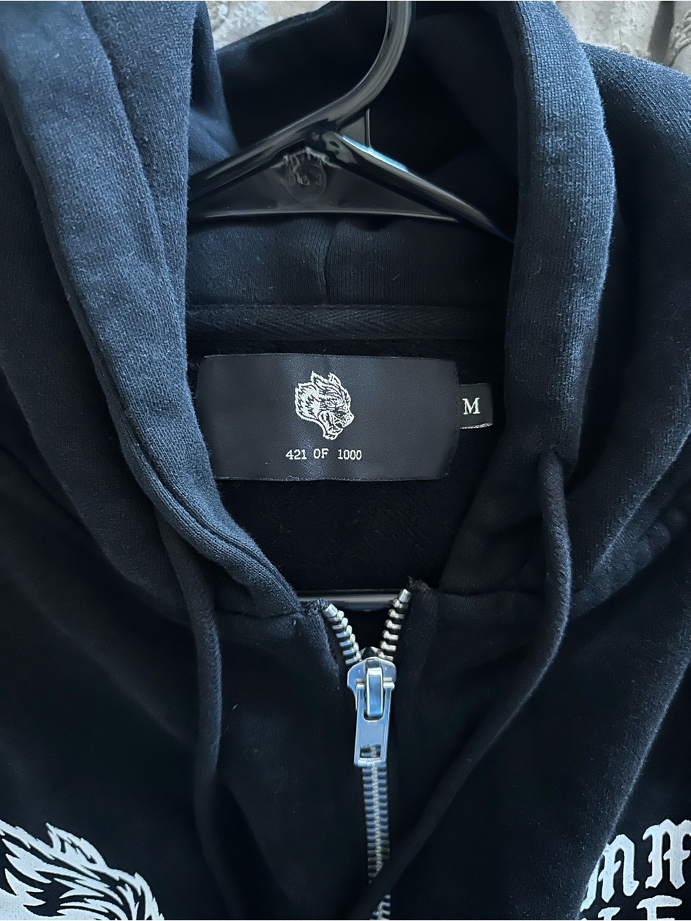 Darc Sport Black Zip-Up Hoodie with White Wolf Graphic - Picture 3 of 3